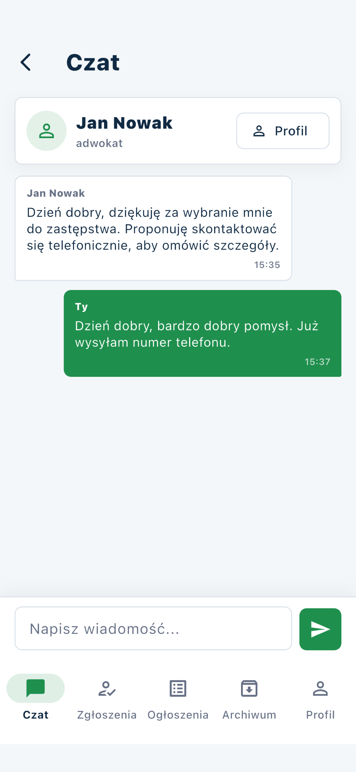 Czat w aplikacji substa